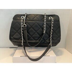Forever 21 Black quilted Faux Leather shoulder Tote bag Goth Rock Excellent
